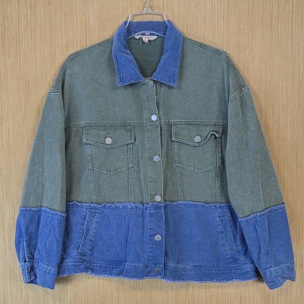 Peach Love California Oversized Colorblock Canvas Corduroy Denim‎ Jacket Medium